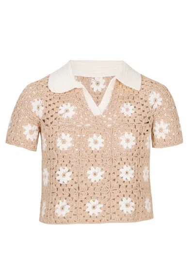 Zimmermann Cascadian Kids Crochet Polo Top In Brown