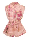 Zimmermann Cascadian Kids Pocket Playsuit Pink Botanical Floral In Multi