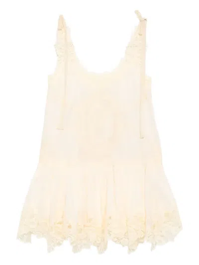 Zimmermann Cascadian Lace-trimmed Checked Cotton-voile Midi Dress In Neutral