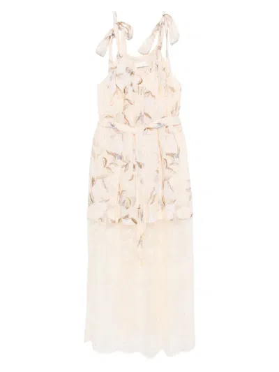 Zimmermann Cascadian Lace Midi Dress In Nude