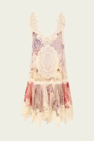 Zimmermann Cascadian Lace Mini Dress In Spliced