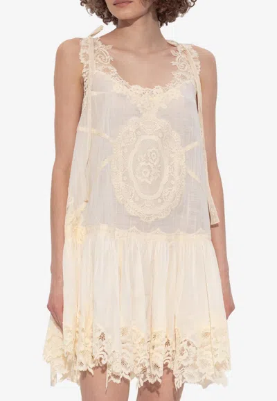 Zimmermann Cascadian Lace Mini Dress In Neutral