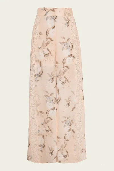Zimmermann Cascadian Lace Trimmed Pant In Cream Botanical Floral