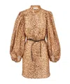 Zimmermann Cascadian Leopard Print Long Sleeve Tunic Dress In Gray