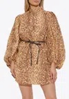 Zimmermann Cascadian Leopard-print Mini Dress In Brown