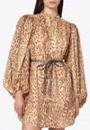 Zimmermann Cascadian Leopard Print Mini Linen Dress In Brown