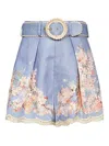 Zimmermann Womens Cascadian Tuck Floral Linen Shorts Teal Blue Botanical In Blue