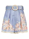 Zimmermann Womens Cascadian Tuck Floral Linen Shorts Teal Blue Botanical In Blue