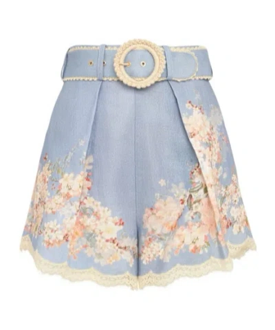 Zimmermann Cascadian Linen Tuck Shorts In Blue