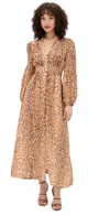 Zimmermann Cascadian Leopard Print Long Sleeve Linen Midi Dress In Brown