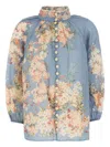Zimmermann Cascadian Lace-trimmed Floral-print Ramie Blouse In Blue