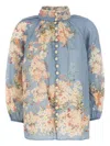 Zimmermann Cascadian Billowed Ramie Shirt In Blue