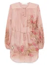Zimmermann Printed Silk Top With Button And Tie In Pink
