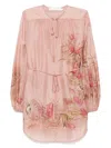 Zimmermann Printed Silk Top With Button And Tie In Pink