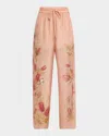 Zimmermann Womens Pink Botanical Floral Cascadian Wide-leg Silk Trousers In Neutral