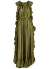 Zimmermann Womens Olive Cascadian Ruffled Silk Midi Dress Xs