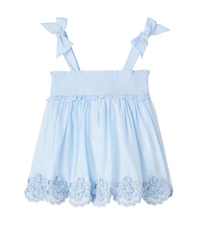 Zimmermann Kids' Cascadian Shirred Cotton Top In Blue