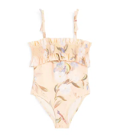 Zimmermann Kids' Cascadian Shirred Swimsuit In Neutral