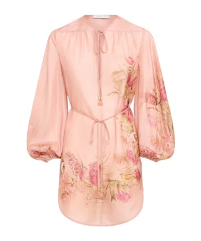 Zimmermann Cascadian Silk Tunic Top In Pink