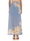 Zimmermann Womens Cascadian Bias Floral Linen Midi Skirt Teal Blue Botanical In Blue