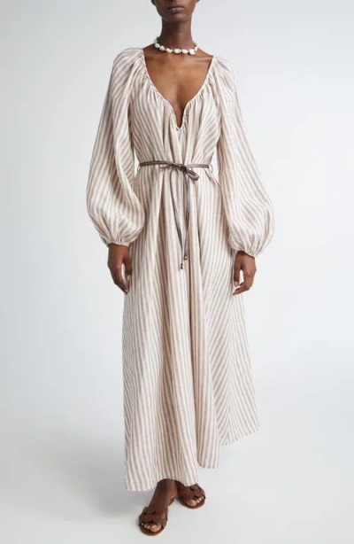Zimmermann Cascadian Stripe Long Sleeve Linen Maxi Dress