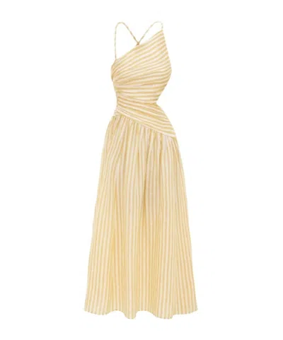 Zimmermann Cascadian Stripe-pattern Midi Dress In Yellow