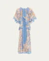 Zimmermann Cascadian Tiered Ruffled Floral-print Recycled-georgette Maxi Dress In Blue