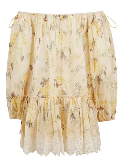 Zimmermann Cascadian Tiered Mini Dress In Neutral
