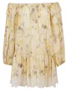 Zimmermann Cascadian Off-the-shoulder Lace-trimmed Printed Cotton-voile Mini Dress In Yellow