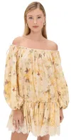 Zimmermann Cascadian Tiered Mini Dress 3214dss255 Ylwbotflo In Yellow