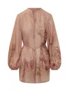 Zimmermann Women Pink Botanical Floral Silk Habotai Cascadian Tunic Top In Pink