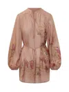 Zimmermann Women Pink Botanical Floral Silk Habotai Cascadian Tunic Top In Pink