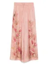 Zimmermann Silk Trousers With Floral Print And Wide Leg In Pink