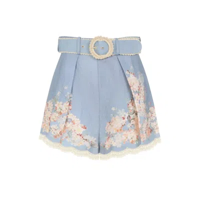 ZIMMERMANN CASCADIAN TUCK LIGHT BLUE RAMIE SHORTS