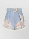 Zimmermann Womens Cascadian Tuck Floral Linen Shorts Teal Blue Botanical In Blue