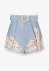 Zimmermann Womens Cascadian Tuck Floral Linen Shorts Teal Blue Botanical In Blue