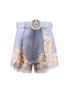 Zimmermann Womens Cascadian Tuck Floral Linen Shorts Teal Blue Botanical