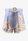 Zimmermann Womens Teal Blue Botanical Cascadian Tuck Floral Linen Shorts Xs In Multi