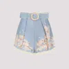 Zimmermann Womens Cascadian Tuck Floral Linen Shorts Teal Blue Botanical