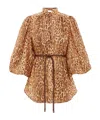 Zimmermann Cascadian Leopard Print Long Sleeve Tunic Dress In Gray