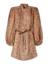 Zimmermann Leopard-print Puff-sleeve Mini Dress In Brown