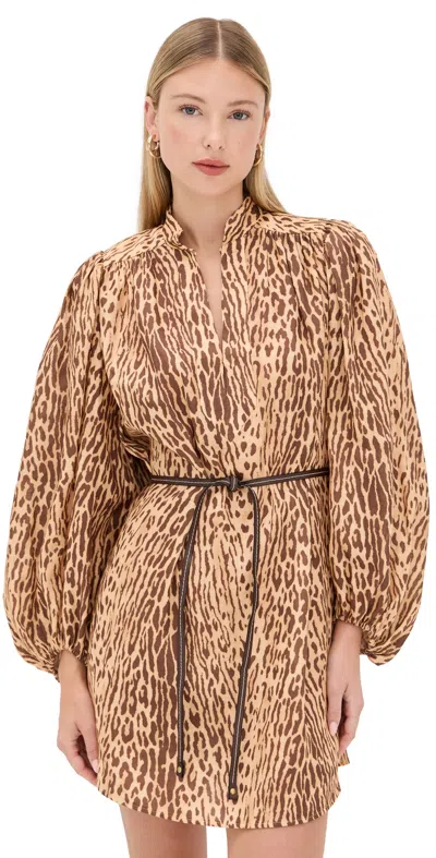 ZIMMERMANN CASCADIAN TUNIC DRESS TAN LEOPARD