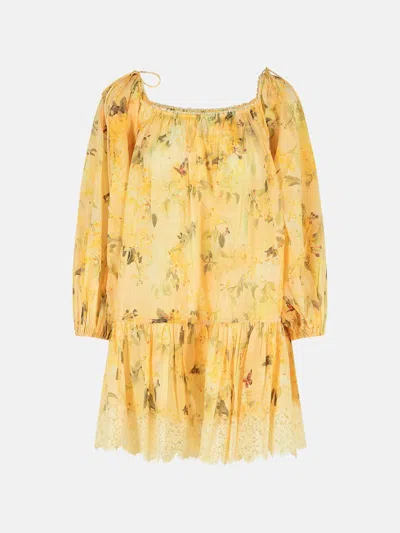 Zimmermann 'cascadian' Yellow Cotton Mini Dress 'botanical Flora'