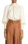 Zimmermann Celestial Gather High Neck Blouse In Cream In White