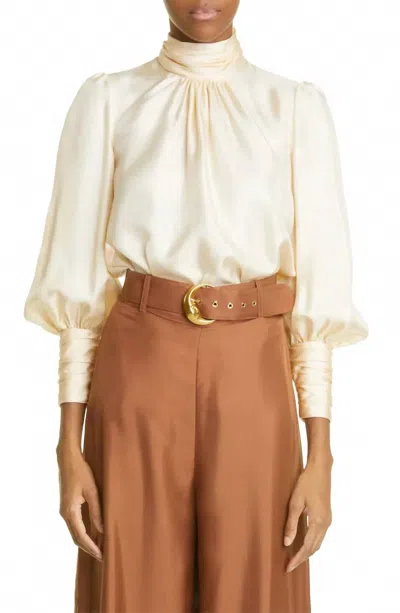 Zimmermann Celestial Gather High Neck Blouse In Cream In White