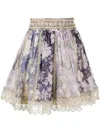 Zimmermann Celestial Lace-trimmed Floral-print Linen And Silk-blend Mini Skirt In Violett