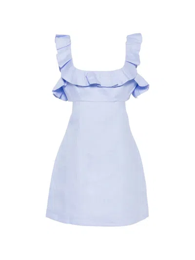 Zimmermann Centre Back Waist Tie Mini Dress With Side Cut-outs In Azzurro