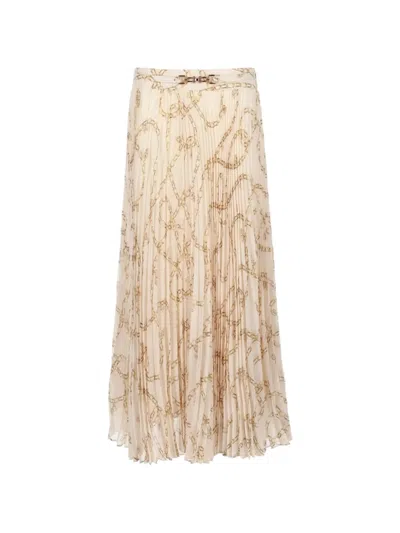 Zimmermann Midi Skirt Printed Pleated Design Belt Detail In Pink