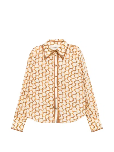 Zimmermann Chain-link-print Long-sleeve Shirt In Neutral