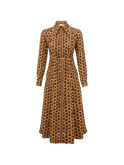 Zimmermann Chain-print Belted Midi Dress In Braun